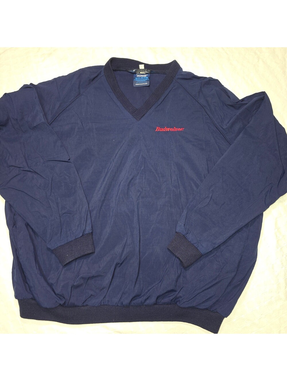 VTG 90s Sunderland of Scotland Budweiser Pullover Windbreaker Jacket Navy XXL